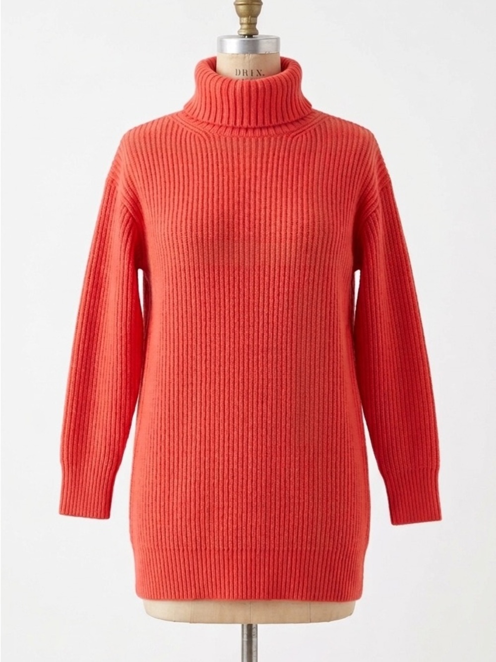 Christopher Kane Bright Orange 100% Cashmere Ribbed Turtleneck longl Sweater